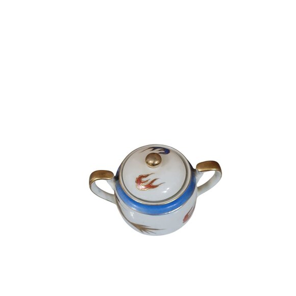Vintage Japanese Porcelain Sugar Bowl With Lid & Double Handles Dragon Design Go - Picture 7 of 10